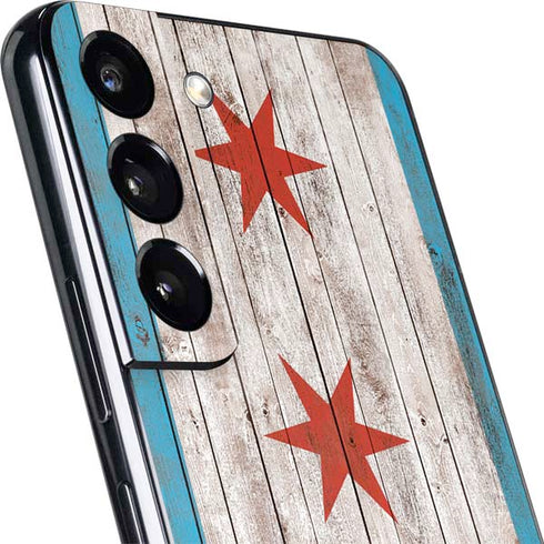 Chicago Flag Dark Wood Galaxy S22 Plus Skin